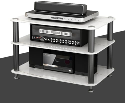 Stereokabinett Media Storage Cabinet mit Anti-Vibrationsfüßen, Großes Fassungsvermögen Stereo Racks and Stands Cabinet/ Bookshelf, Freistehender Heimkino-Schrank/ Gaming-Regal(Color:White,Size:3Tiers)