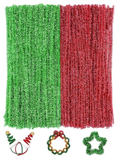 KINGLAKE Pfeifenputzer 200 Stück, Pfeiffenputzerdraht Rot+Grün, 30CM Pfeiffenputzerdraht Biegbar, Pfeifenreiniger Zum Basteln, Dekorieren, Weihnachten