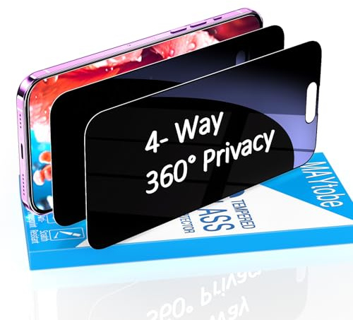 MAYtobe 2 Pezzi 360 Gradi Privacy Pellicola Protettiva per iPhone 15 Vetro Temperato, 4 lati Anti Spy, Durezza 9H, Anti-Impronte, Anti Graffio, HD Protezione Schermo