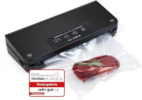 KLAMER Vakuumierer Pro 80, hält Lebensmittel bis zu 8-mal länger frisch | Schützt vor Gefrierbrand, erhält Aroma und Vitamine. Dry, Moist und Pulse für trockene, feuchte und empfindliche Speisen