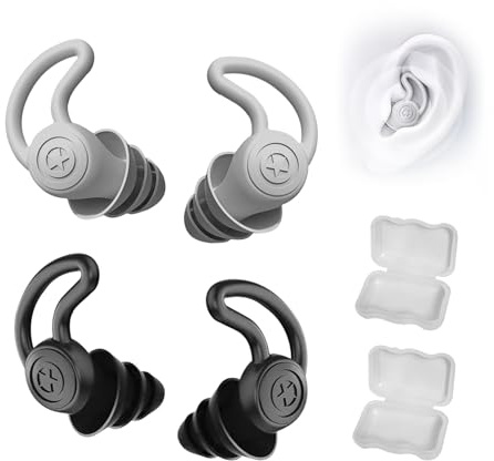 UBRAVE 2 Paires Bouchons Doreilles Anti Bruit, Bouchon d'Oreille Pour Dormir,Confortables, Réutilisables, Pour Dormir, Voyager Réduction Du Bruit, Protection Auditive, Natation,Étanche -Noir, Gris