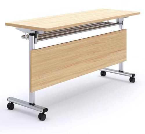 Konferenztisch mit Rollen, klappbarer und rollbarer Besprechungstisch, mobiler Trainingstisch für Schulen und Unternehmen, rechteckig, Konferenzraumtisch, Walnussholz-Finish (140 x 69 x 74 cm)
