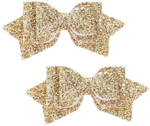 Haarschleife Damen, 2 Stück Schleife Haare Glitzer Gold Haarklammer Schleife Hohe Qualität Haarschleifen Glänzend Schleifen Haarklammer Niedlich Haarspange Schleife Haarspangen für Frauen Mädchen