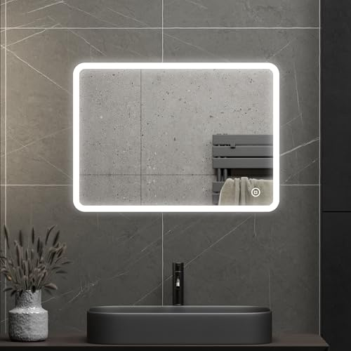 WDWRITTI LED Badspiegel Wandspiegel 40x60cm Badezimmerspiegel Spiegel mit Beleuchtung Badspiegel Lichtspiegel Dimmbar Wandspiegel mit Touch-Schalter für Badezimmer