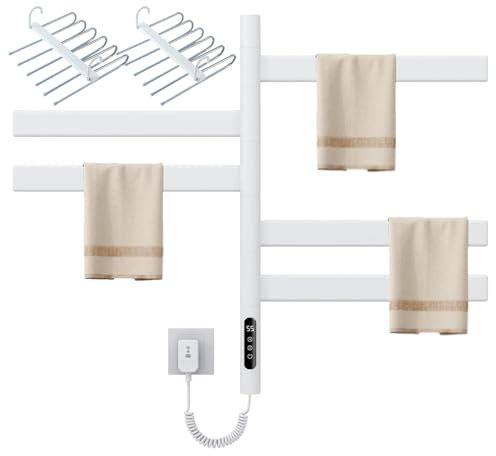 WUBYING Scaldasalviette Elettrico 85w, scaldasalviette a 5 Barre, scaldasalviette Rotante, carico 30 kg, scaldasalviette a Parete per Bagno, Riscaldamento rapido 2-3 min, Riscaldamento Uni