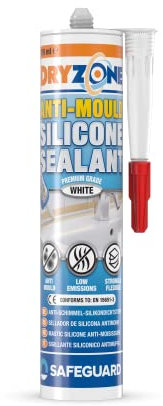 Dryzone Silicone Sigillante Antimuffa Bianco - 310ml - Per Ambienti Interni Umidi, Asciugatura Rapida, Adesione Forte, Lunga Durata Contro la Muffa