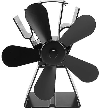 TOPINCN Wood Stove Fan 5 Blades, Heat Powered Fireplace Fan No Electric, Aluminum Alloy Lightweight Camping Thermal Fan for Wood Stove Log Burner with Thermometer, Wood Stove Accessories