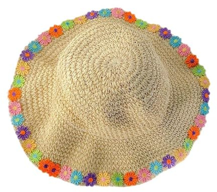 GizellMG Chapeau Paille pour Plage Femme Capeline en Paille Respirant Casquette Large Bord thème Provence Fleur coloré Chapeau de Soleil mère-Fille
