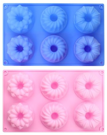 Mini Ring Cake Tin,2 Pcs 6-Cavity Silicone Fluted Tube Cake Moulds for Baking Cupcakes, Donuts, Cornbread, Brownies, Jellies, Muffin