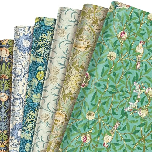 William Morris - 12 fogli di carta da regalo per compleanno, 6 tipi per compleanno, confezione regalo, carta di design, scrapbooking, wrapping paper, 50 x 68 cm