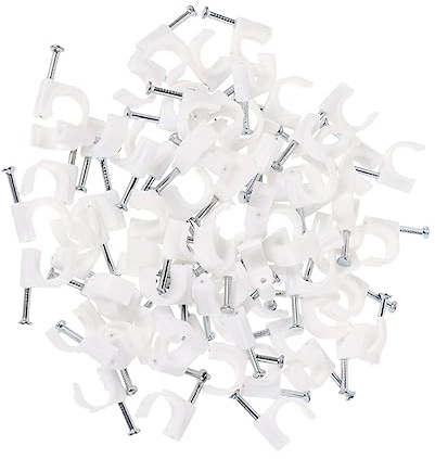 HEALSOPTHY 400 piezas Clips de Cable Plástico con Clavos Sujeción Fija para Cable Telefónico y Línea de Banda Ancha Organizador Blanco para Uso Interior y Exterior Soporte Redondo