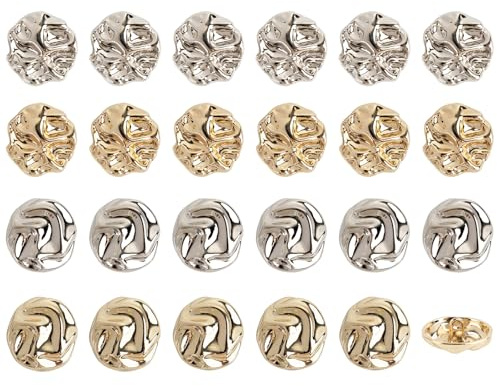 ANNASAMDO 24 Stück Knöpfe 23mm unregelmäßig Gold Silber Hemd Jacke Cardigan | 12 Gold 12 Silber gemischt. Robust langlebig. Einfach annähbar. Ideal für DIY und Geschenk.