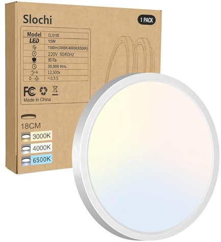 slochi Deckenlampe LED Deckenleuchte Flach, 3Farben - 3000K/4000K/6500K, Wasserfest Rund Badlampe Decke, 1500LM Modern LED Lampen für küche Badezimmer Schlafzimmer Flur Wohnzimmer, Ø18CM Nickelfarbe