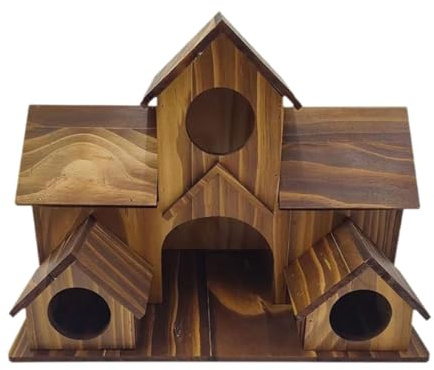Dualoai Bird House Nichoir Suspendu Bois Extérieur Trois Ouvertures pour Moineau Famille Oiseaux Fonction Ornamental Convient à Maison Jardin Terrasse, Style A