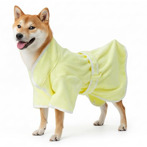 GoaePode Hundebademantel Verstellbarer Mikrofaser-Hundetuchmantel Saugfähiger und schnell trocknender Hundemantel mit Riemen und Schnalle zum Baden und Schwimmen (L)