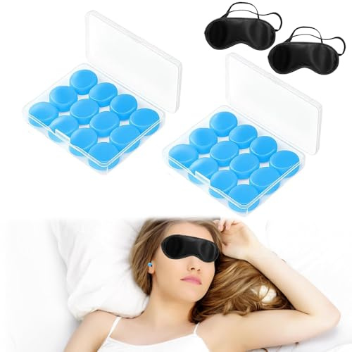 Silikon Ohrstöpsel Zum Schlafen, 24 Stück Wiederverwendbare Ohrstöpse, mit 2 Augenmasken, Geräuschreduzierende Silikon Ohrstöpse, für Arbeit, Studium, Schwimmen, Reisen und Schlaf
