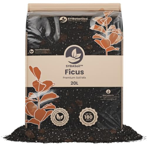 Sybotanica - Terreau ficus 20 L - Substrat Coco Premium pour Ficus, Palmier, Laurier-Rose, Bambou - sans Tourbe - Engrais Organique 180 Jours - Idéal pour Plantes d'intérieur