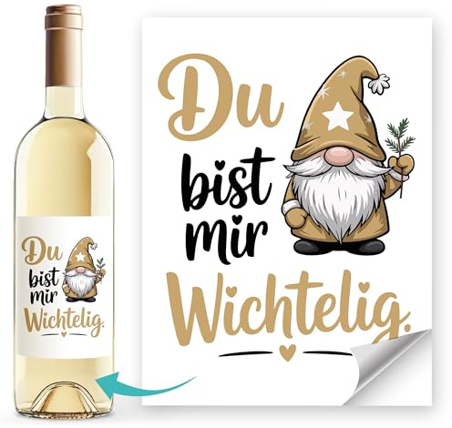 SpecialMe® Weinetikett Weihnachten Wichtel Weihnachtszwerge Gnomes Flaschenetikett – XMAS Deko Aufkleber Flaschen Weiss unisize