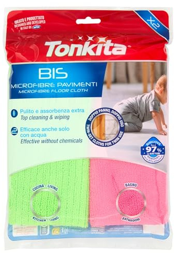 Tonkita | Bis 2 Panni Pavimenti 40x50 cm, Panni in Mivrofibre per Pavimento Cucina e Bagno, Pulito e Assorbenza Extra, Adatti a Tutte le Superifici, Straccio Pavimenti, Panno Per Spazzolone