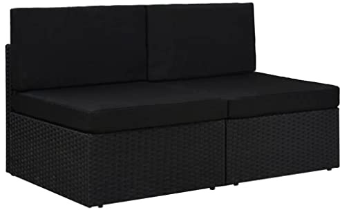 LoogCape Modulares 2-Sitzer-Sofa Poly Rattan Schwarz, Wetterfestes Gartenmöbel-Set mit Stahlgestell, Loungesofa für Terrasse & Balkon, 2er-Pack mit Kissen