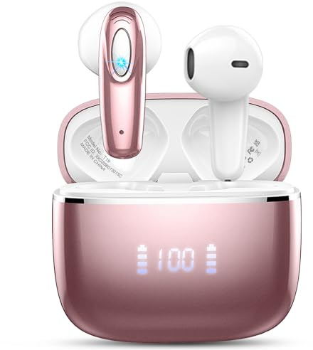 Bluetooth Earbuds, 2026 Wireless Headphones with 14.2mm Drivers Stereo, 4 ENC Noise Cancelling Mic Ear Buds, 40Hrs Mini Bluetooth Earphones, USB-C/Clear Call/Touch Control/IP-X7 Waterproof/Dual LED