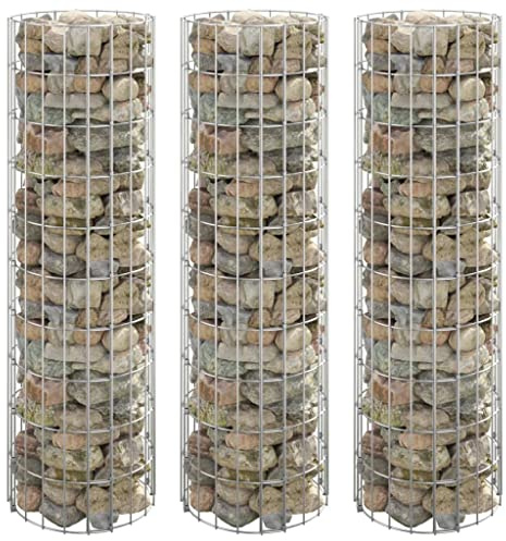 Generico Fioriere Gabbione Circolare 3 pz in Acciaio Zincato Ø30x100 cm,Vasi e fioriere