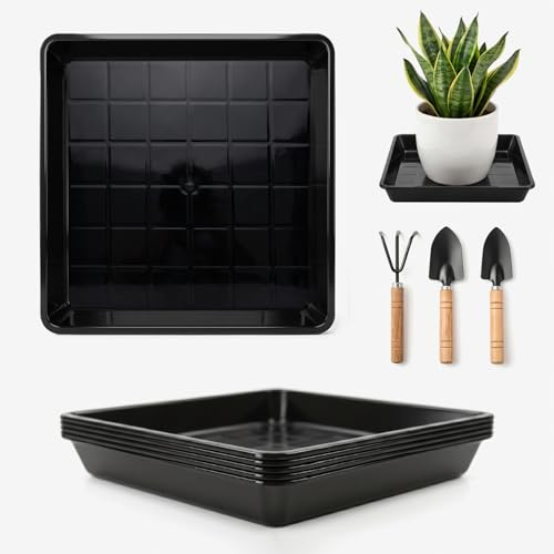 5 Stück Untersetzer Blumentopf Eckig, 36 x 36 cm Pflanzenuntersetzer Eckig, Schwarz Quadratische Untersetzer Blumentopf, Blumentopfuntersetzer für Outdoor Indoor Pflanzkübe - Schön und Langlebig