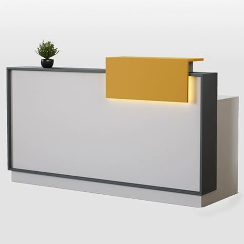 Trähyllenhet – receptionsskrivbord, modernt främre bänkskrivbord med LED-ljus, bänkbord med dold tangentbordsbricka, receptionsbord med låsbar låda, för hemmakontor och av