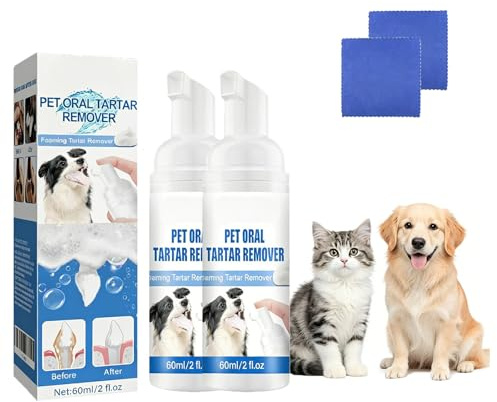 Tandstensborttagare för hundar och katter, skumtandvårdsspray för husdjur, munspray för tandrengöring, minskar plack och tandsten, fräschar upp andningen och stöder hälsosamt tandkött (2 st)