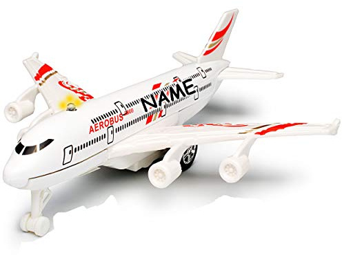 alles-meine.de GmbH Flugzeug aus Metall - mit Sound/Geräusch + Licht - zum Aufziehen & Fahren/mit Rückzug - ROT - inkl. Name - bewegliche Räder - 16,5 cm - Flugzeuge/zu..