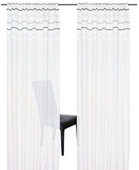Gardinenbox Fertigdeko, mit Kräuselband, Farbe Grau, Weiss, Design Uni, Überwurf, Streifen, Blickdicht, Waschbar, Maße HxB 145x140 cm