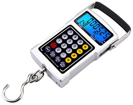 Digitale Fischwaage 7-in-1, Tragbare Hängewaage mit LCD-Display, 50kg Kapazität, Temperaturanzeige, Taschenrechner, ABS-Material, 115x70x25mm