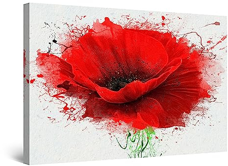 Startonight Bilder Rote Mohnblumen Blüten, Leinwandbilder Moderne Kunst, Blumen Wanddeko Kunstdrucke, Wandbilder XXL Wohnzimmer Groß Wand Bild 80 x 120 cm, Tag Nacht Effekt, Elegante Geschenkidee