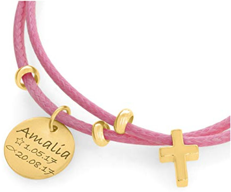 Taufarmband Mädchen Gold mit Gravur Rosa Kreuz Armband Kinderarmband zur Taufe Engel Silberschmuck Baby Kinder Taufspruch Psalm Taufgeschenk Taufdatum | HANDMADE IN GERMANY