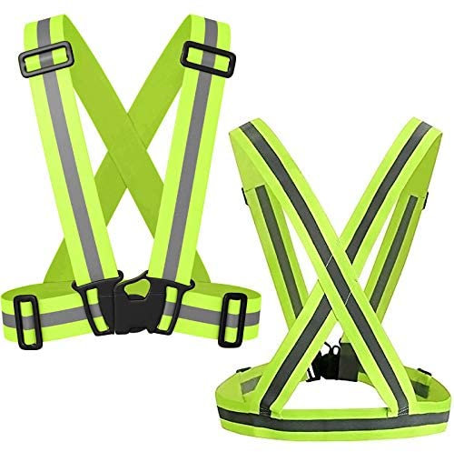 SANTOO 2 Pezzi Bretelle Catarifrangenti, Imbragatura Riflettente di Sicurezza con Bande Catarifrangenti ad Alta visibilità, Regolabile Gilet Antinfortunistici (Verde, S-XXL)
