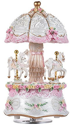 Carousel Music Box, Luxury Color Change LED Music boxes, Luminous Light 3-horse Rotating Windup Musical Christening Gifts for Girls