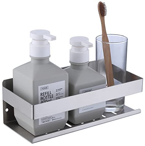 HomeHeng Shower Shelf Self Adhesive, Bathroom Shelf Wall Mounted No Drilling, 23cm/9in SUS304 Stainless Steel Shower Caddy Storage Organiser Brushed Finish, H91107-23BN