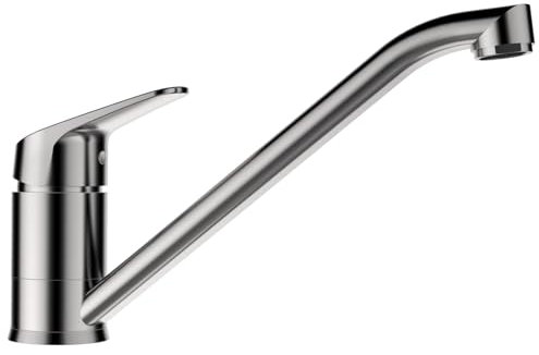 SCHOCK® Küchenarmatur Evinas Edelstahl I Hochdruck Einhebelmischer 360° drehbar I Armatur mit platzsparendem Festauslauf I Flüsterperlator für leisen Wasserstrahl