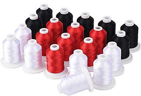 Simthread Polyester Maschinen Stickgarn, 800Y, 21 Schnappen Spulen, Schwarz, Weiß und Rot, für professionelles Stickdesign