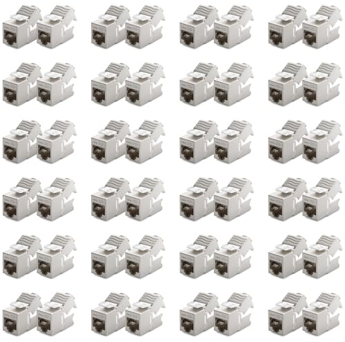 deleyCON 48x Module Keystone RJ45 sans Outil (10 Gbit/s, 500 MHz) à Connexion LSA, Entièrement Blindé (STP) - Prise Ethernet LAN pour Câbles Cat8/Cat7/Cat6/Cat5 - Boîte Murale & Panneau de Brassage