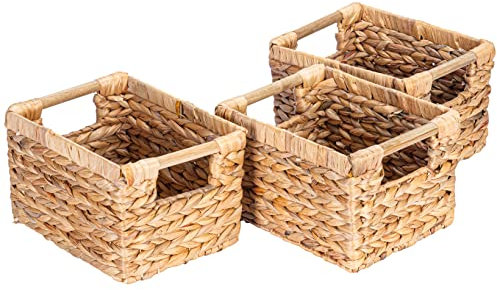 Kleine Weidenkörbe für die Organisation des Badezimmers, Hyazinthenkörbe zur Aufbewahrung, Weidenkorb mit Holzgriff, dekorativer kleiner Korb, 25,4 x 19,1 x 16 cm, 3 Stück
