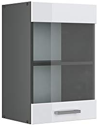 Vicco Küchenglasschrank R-Line, Weiß Hochglanz, 40 cm | 1 Tür · 1 Einlegeboden · Tiefe – 31 cm · ✓ Frei kombinierbar · ✓ Alles im Blick