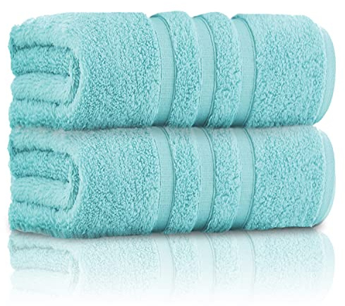 GC GAVENO CAVAILIA Pack of 2 Ultra Soft Super Absorbent Bath Sheets, 550 GSM 100% Cotton Line Texture Towels, Aqua, 90x140 Cm
