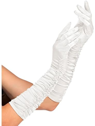 W WIDMANN MILANO Party Fashion - Geraffte Satin-Handschuhe | Länge 44 cm, mit Elasthan, elegantes Kostüm-Accessoire für Damen, 20er Jahre und Karneval