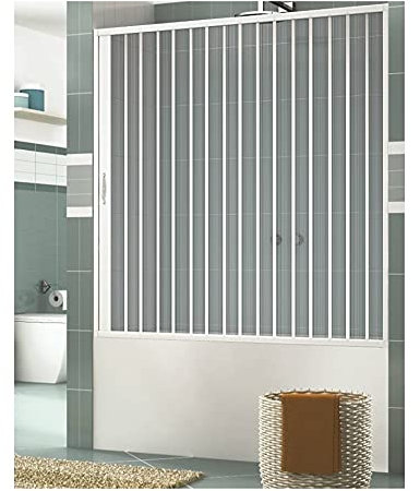 Sopravasca Box Vasca in PVC Nicchia Larghezza 140-200 cm, H 150 cm mod. ASIA, Bianco, apertura laterale anta a soffietto e reversibile