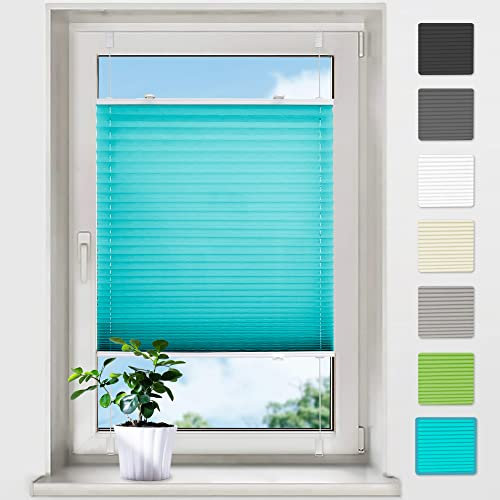 bobodeco Plissee ohne Bohren Plissees Klemmfix - Türkis 75 x 110 cm (BxH) - Easyfix Plisseerollo Jalousie Faltrollo Blickdicht - Sichtschutz - Sonnenschutz Fertifplissee - Rollos für Fenster und Tür