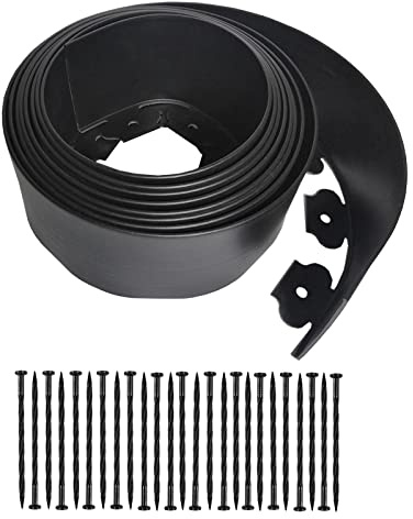 Kit de Bordure de Jardin en Plastique de 6 m avec 25 piquets, Bordure de pelouse de 11,4 cm de Haut pour Cour, pelouse, Jardin Fleuri