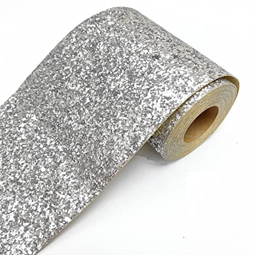 DHHOUSE Sliver Chunky Glitter Wallpaper Border,Peel and Stick Glitter Wall Border (20cm x 5 Meters, Sliver)