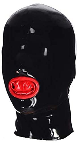 Latex-Haube, Gummi-Mund Mit Innerem Roten Kondom, Asphyxie-Maske Ohne Reißverschluss,Nicht Offene Augen,Mittel