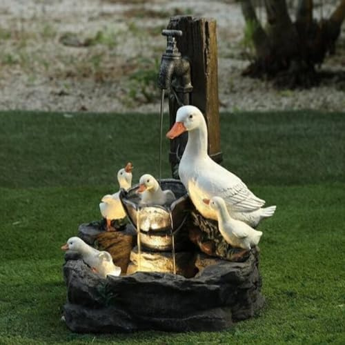 EdirFtra USB and solar water features indoor and outdoor three squirrels sculpture fountain statue garden LED light pool waterfall decoration, 30 * 18cm